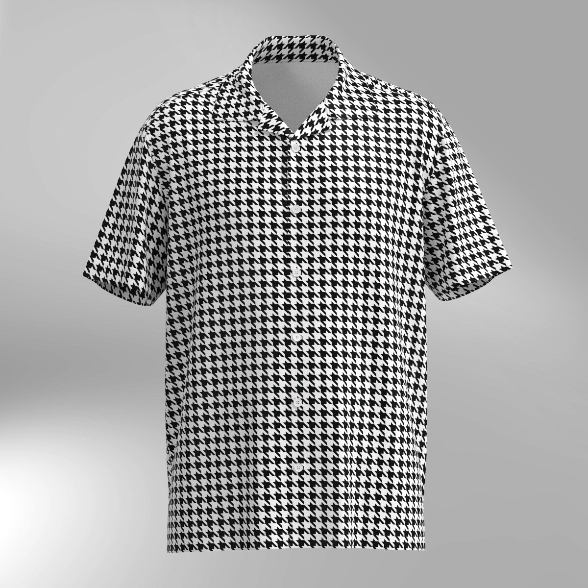 Houndstooth Pattern Hawaiian Shirt - Black & White