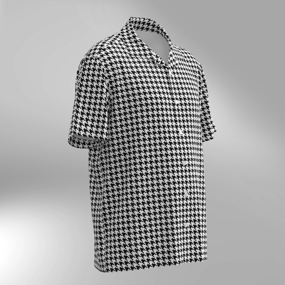 Houndstooth Pattern Hawaiian Shirt - Black & White - Image 2