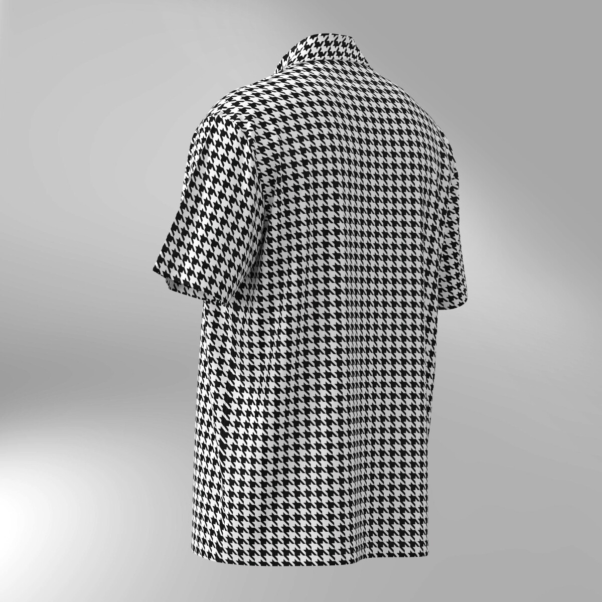 Houndstooth Pattern Hawaiian Shirt - Black & White - Image 3
