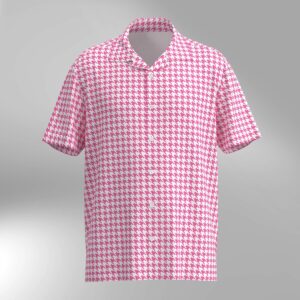 Houndstooth Pattern Hawaiian Shirt - Pink & White