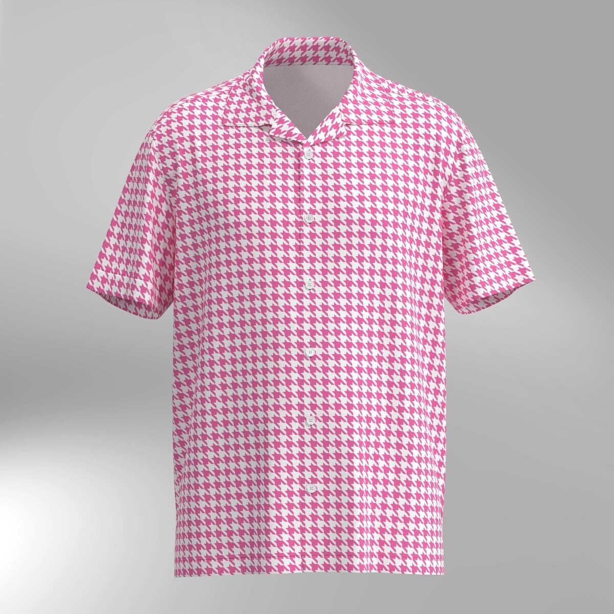 Houndstooth Pattern Hawaiian Shirt - Pink & White