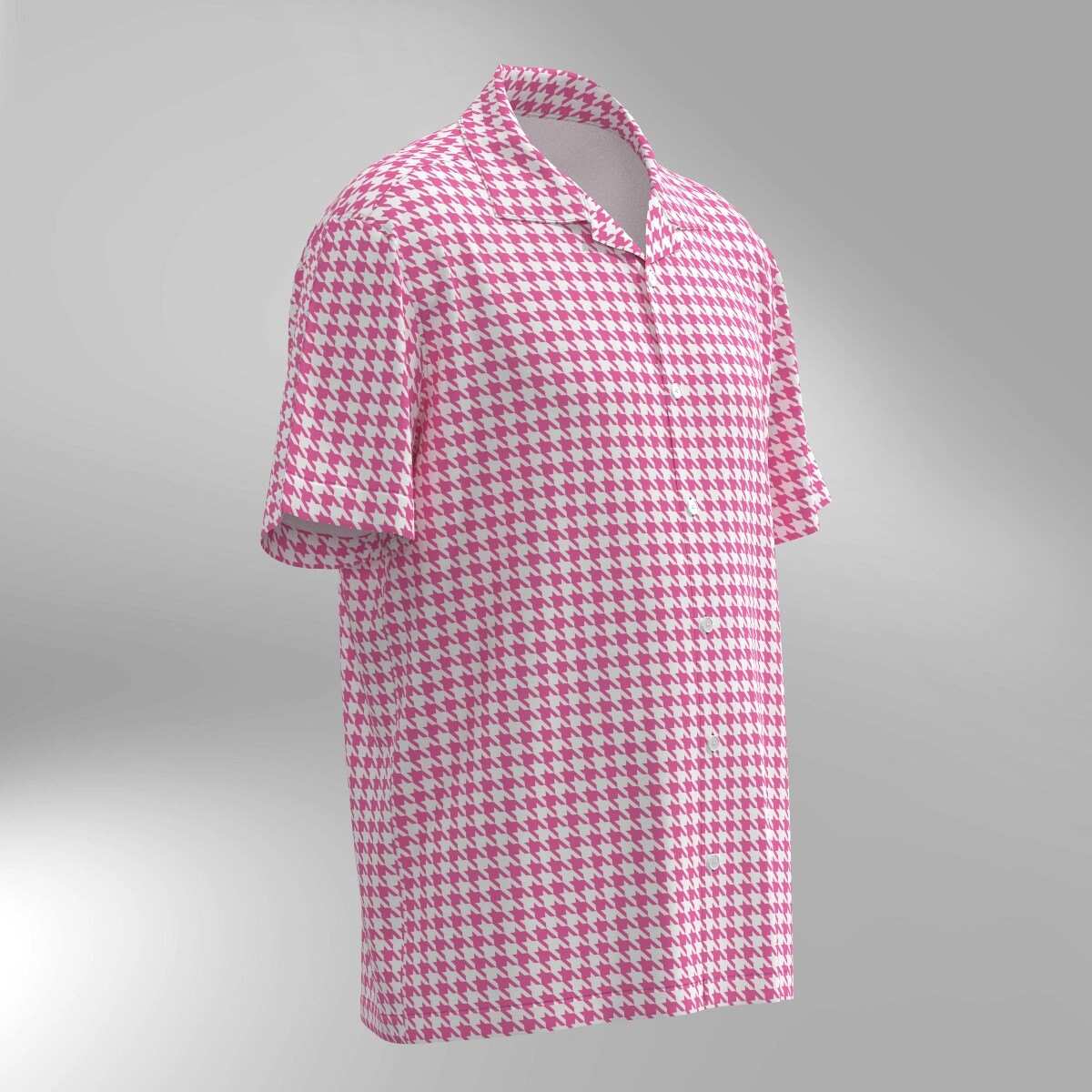 Houndstooth Pattern Hawaiian Shirt - Pink & White - Image 2