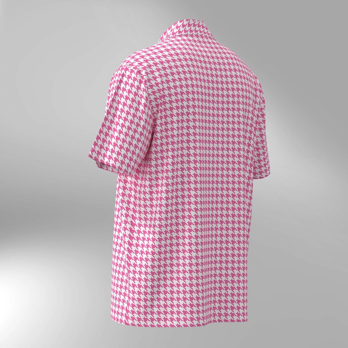 Houndstooth Pattern Hawaiian Shirt - Pink & White - Image 3