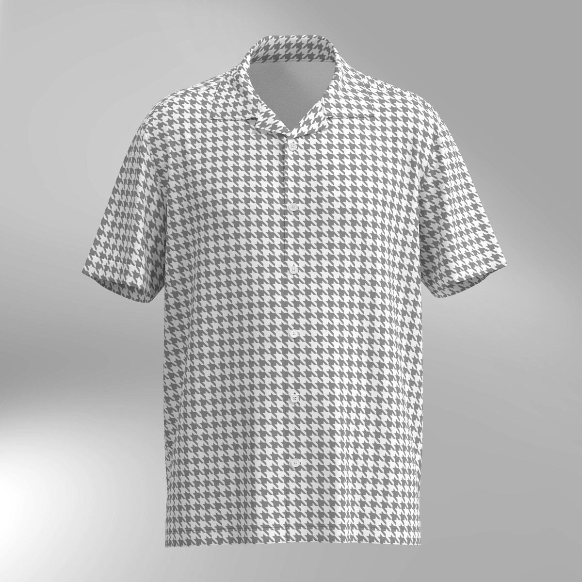 Houndstooth Pattern Hawaiian Shirt - Gray & White