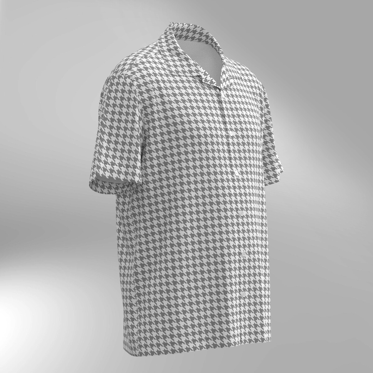 Houndstooth Pattern Hawaiian Shirt - Gray & White - Image 2
