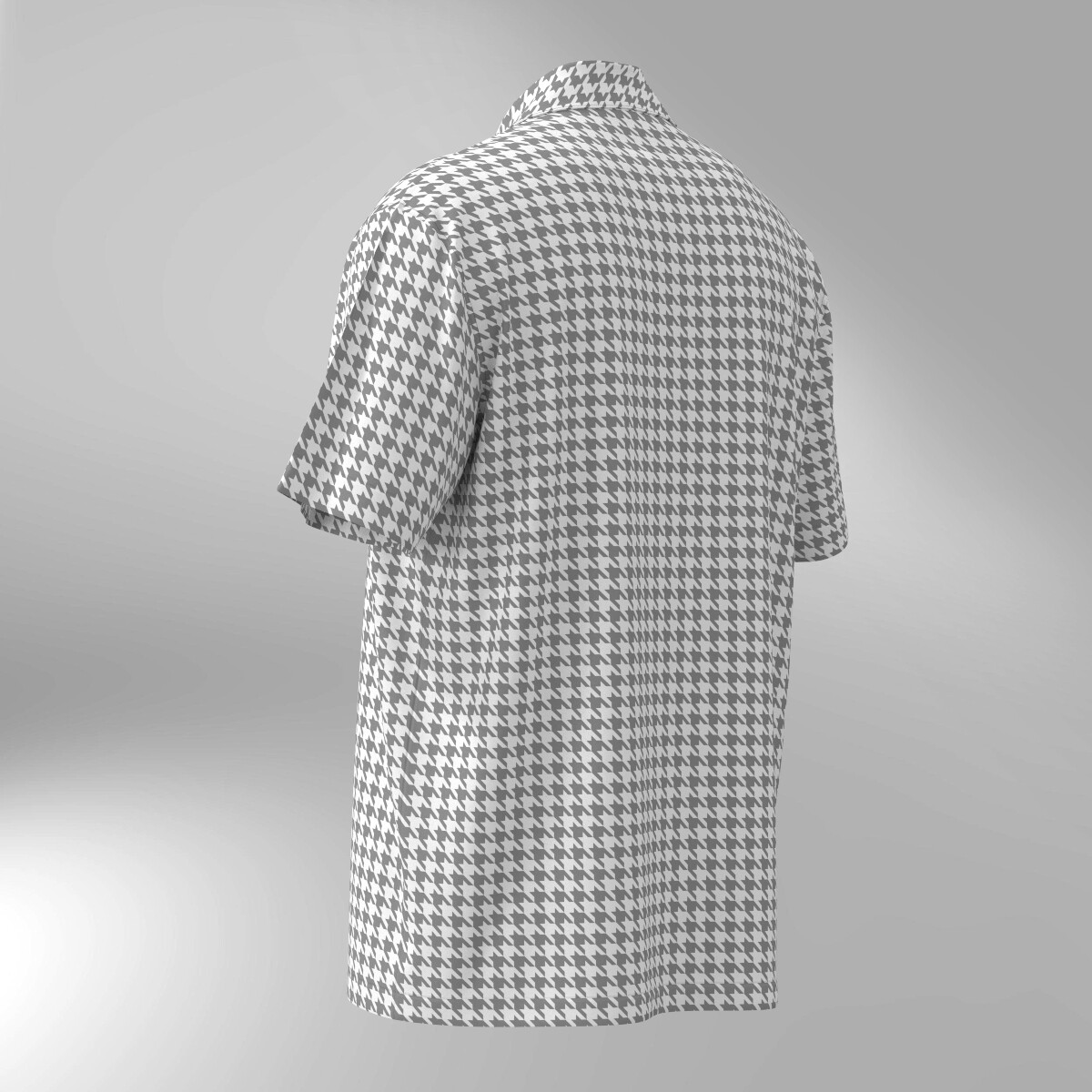 Houndstooth Pattern Hawaiian Shirt - Gray & White - Image 3