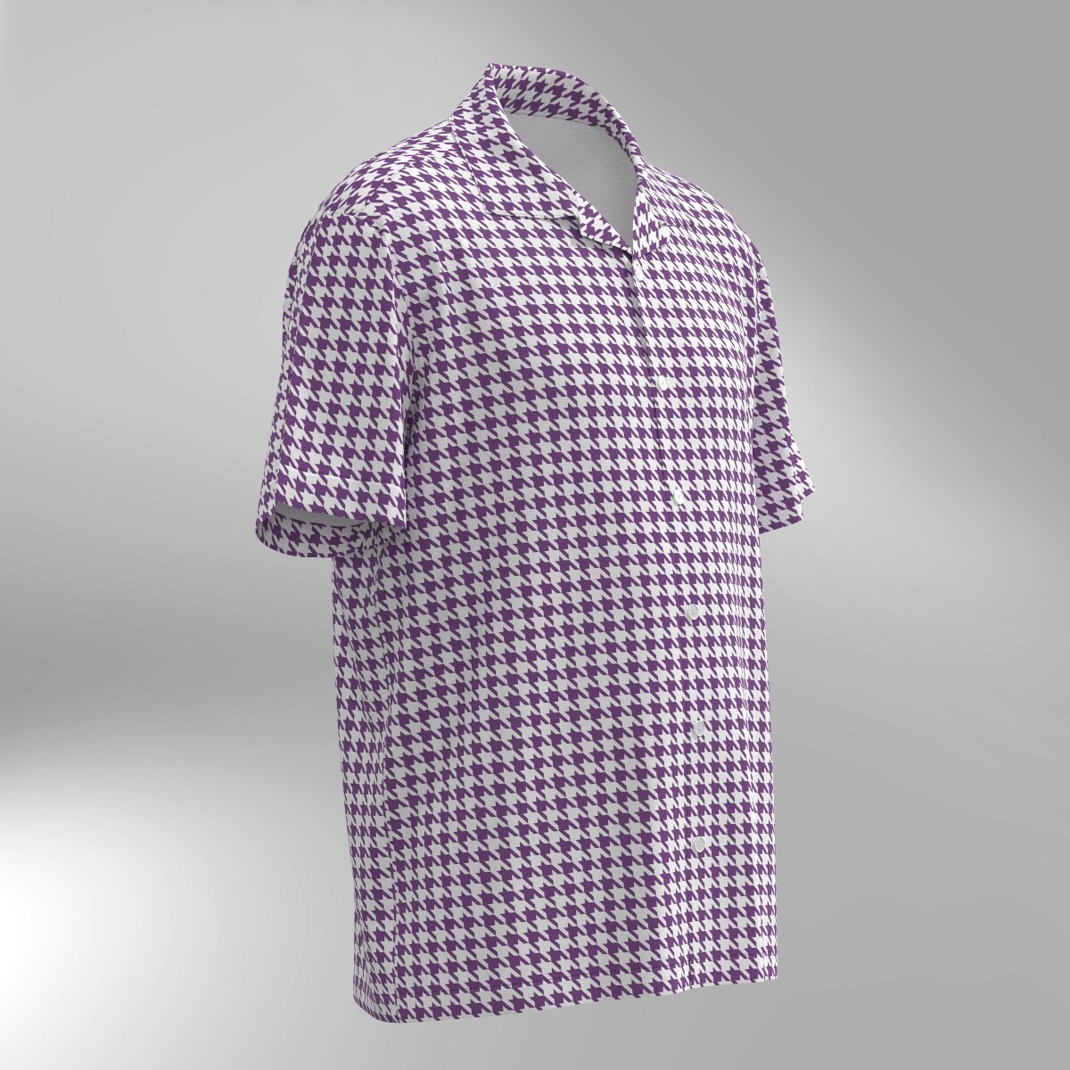Houndstooth Pattern Hawaiian Shirt - Purple & White - Image 2