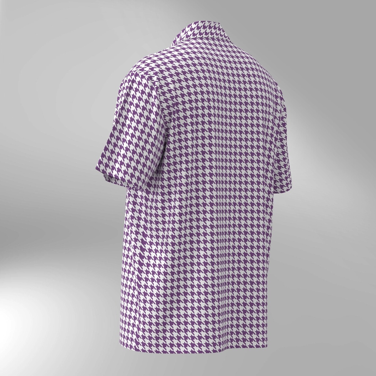 Houndstooth Pattern Hawaiian Shirt - Purple & White - Image 3