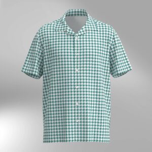 Houndstooth Pattern Hawaiian Shirt - Green & White
