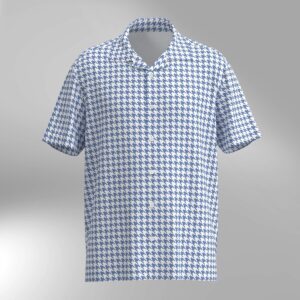 Houndstooth Pattern Hawaiian Shirt - Blue & White