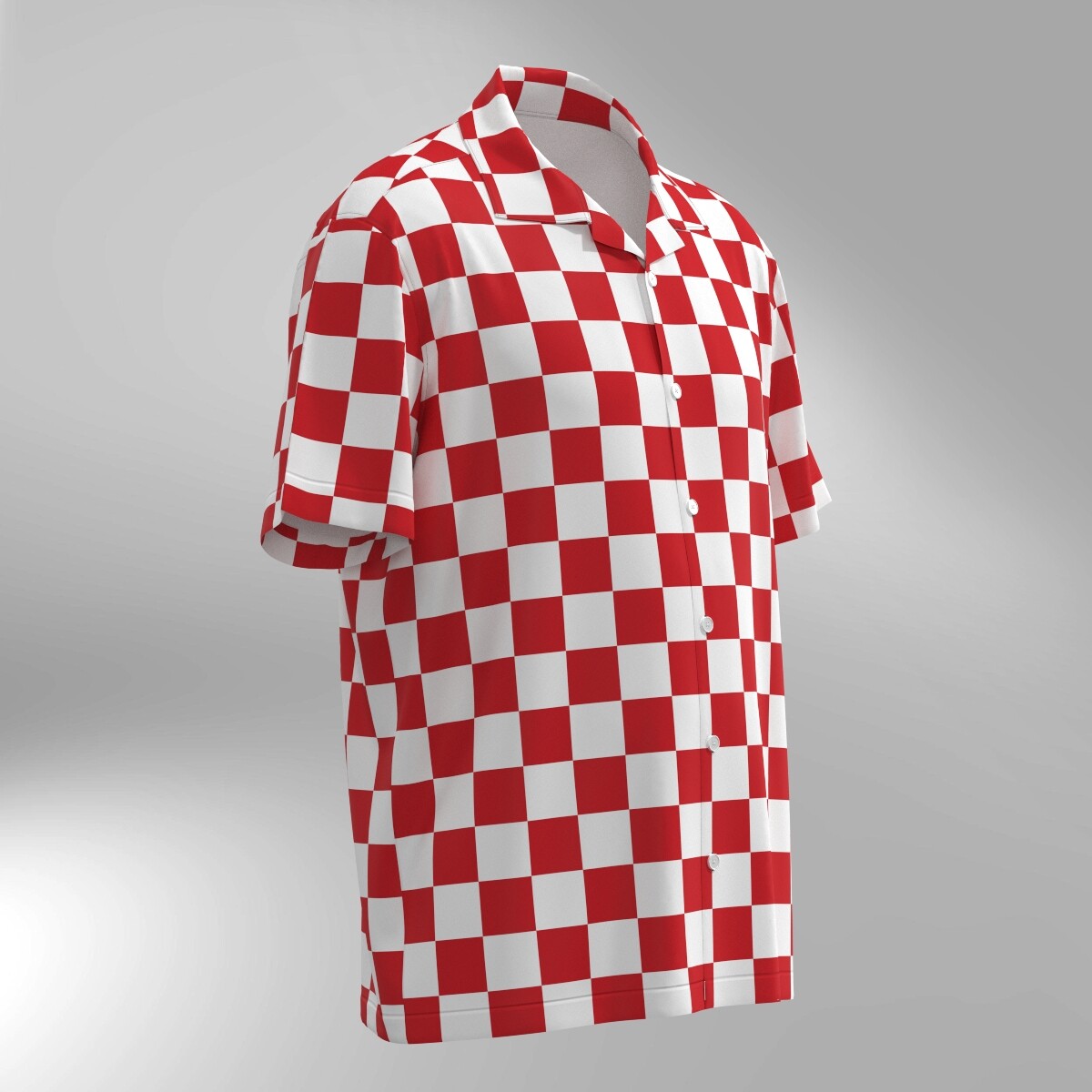 Checker Pattern Hawaiian Shirt - Red & White - Image 2
