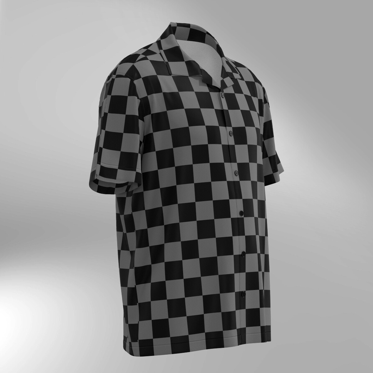 Checker Pattern Hawaiian Shirt - Black & Gray - Image 2