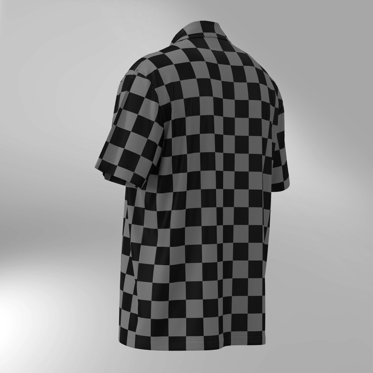 Checker Pattern Hawaiian Shirt - Black & Gray - Image 3
