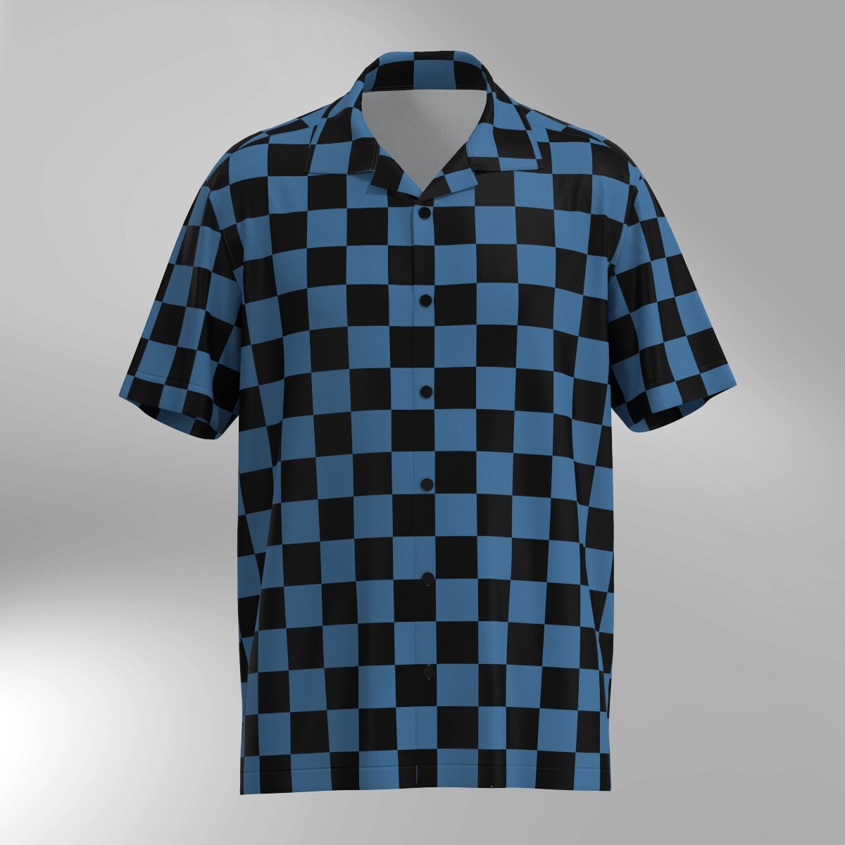 Checker Pattern Hawaiian Shirt - Black & Blue