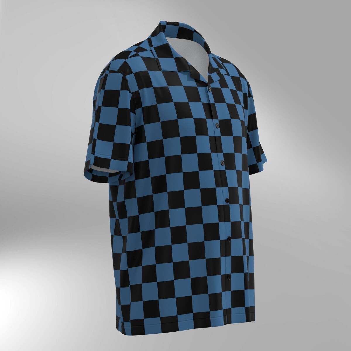 Checker Pattern Hawaiian Shirt - Black & Blue - Image 2