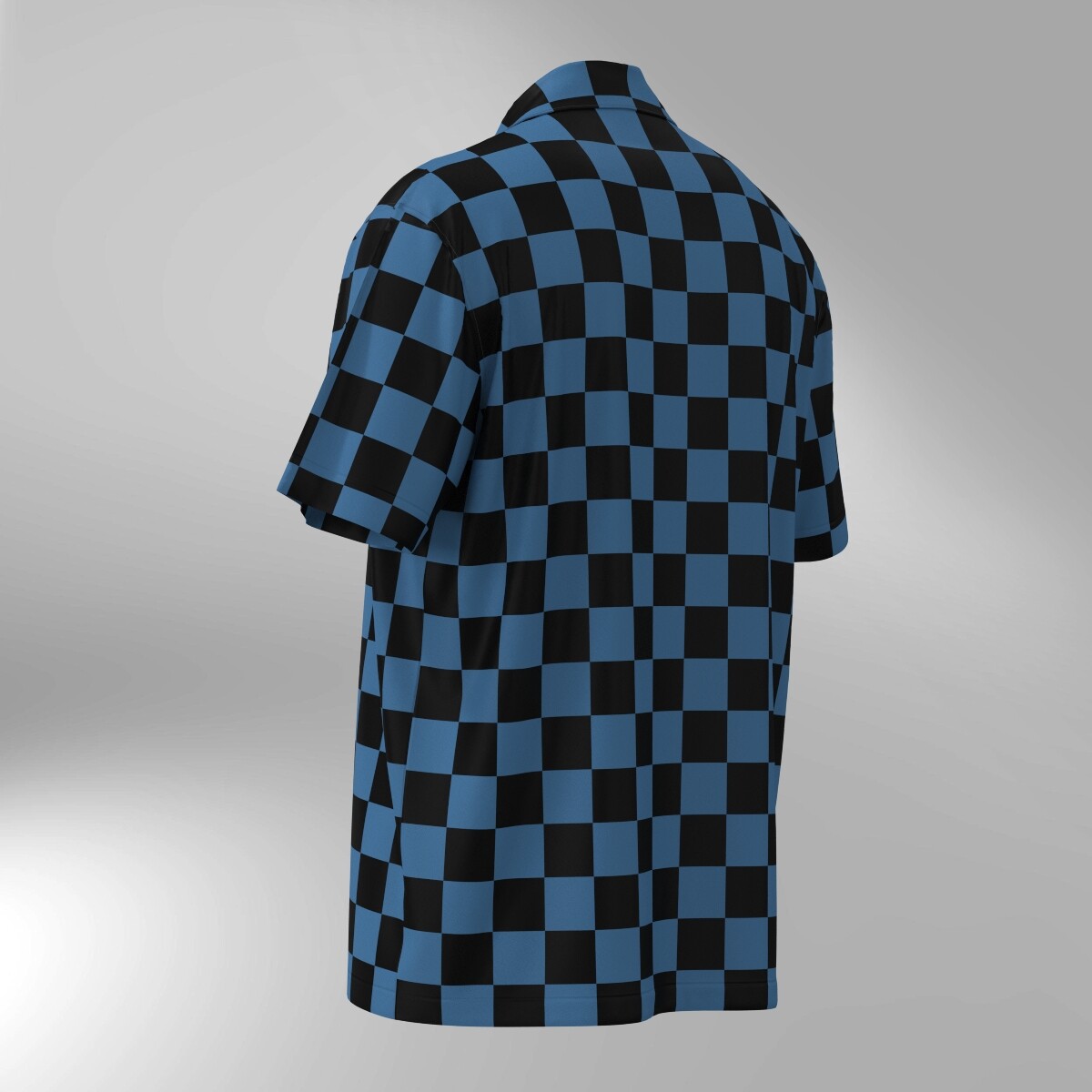 Checker Pattern Hawaiian Shirt - Black & Blue - Image 3