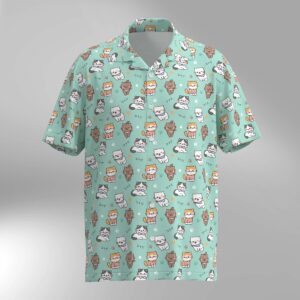 Cat Illustration Pattern Hawaiian Shirt #2