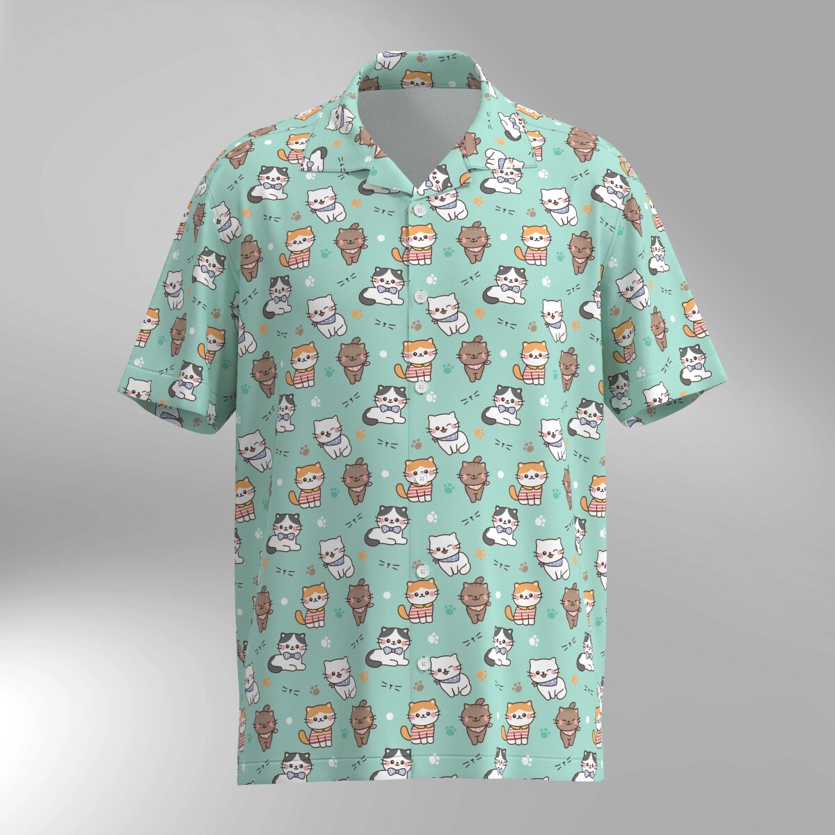 Cat Illustration Pattern Hawaiian Shirt #2