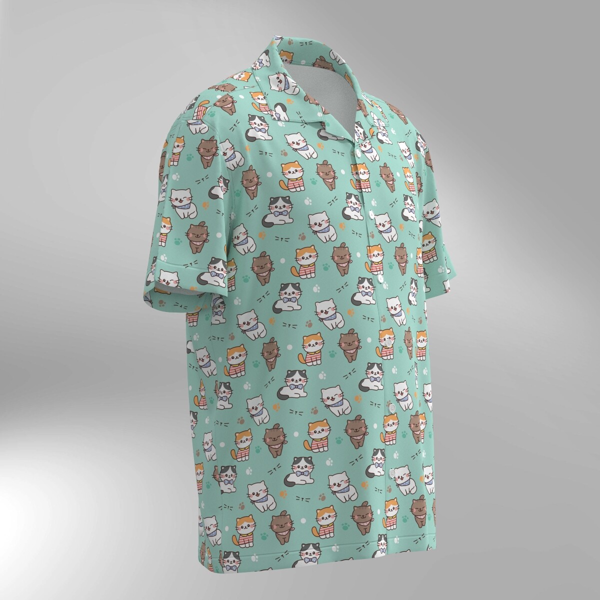 Cat Illustration Pattern Hawaiian Shirt #2 - Image 2