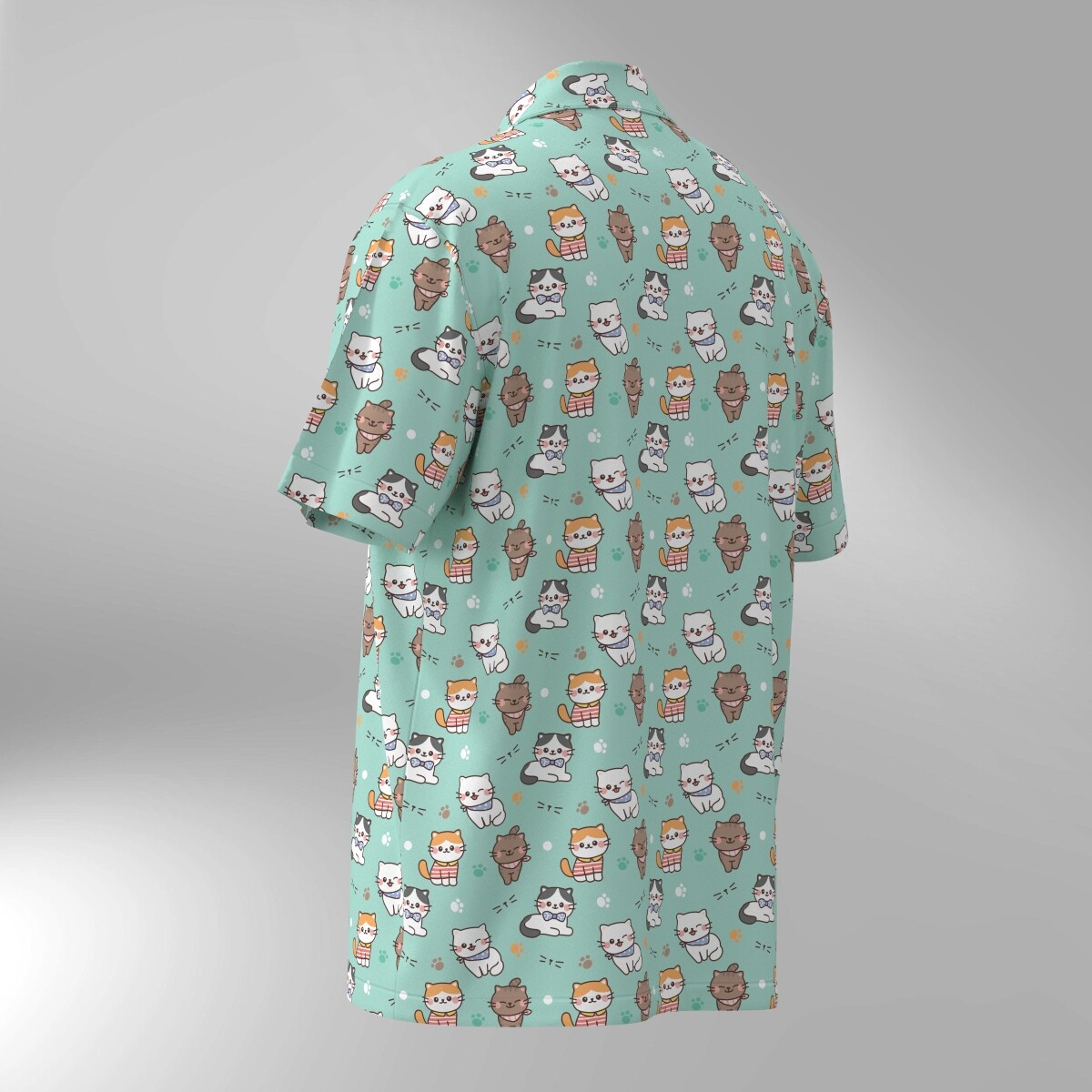 Cat Illustration Pattern Hawaiian Shirt #2 - Image 3