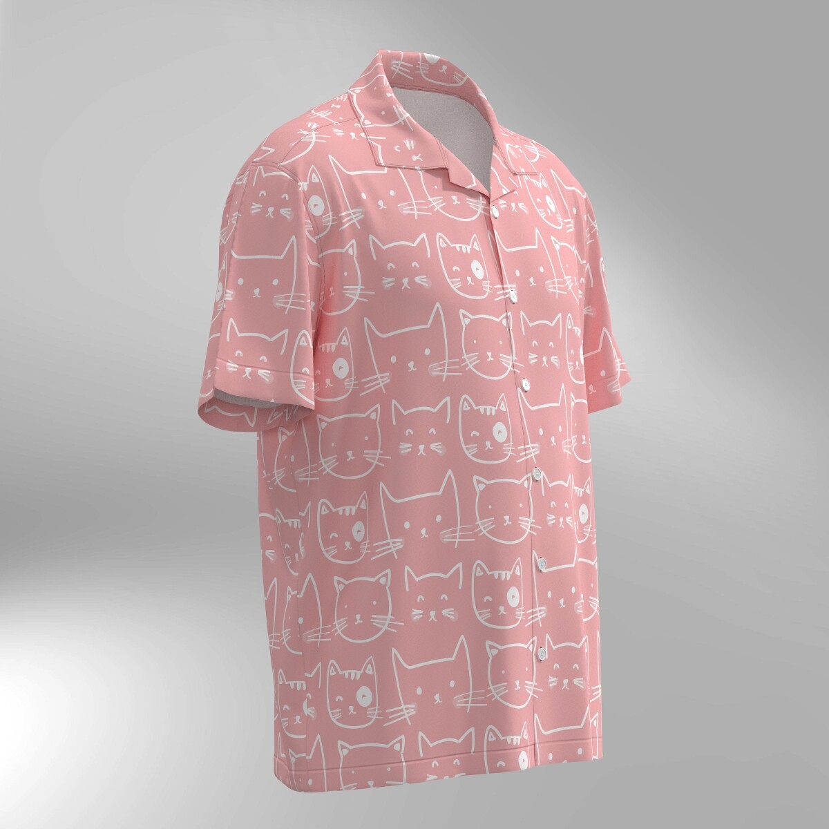 Cat Illustration Pattern Hawaiian Shirt #3 - Image 2