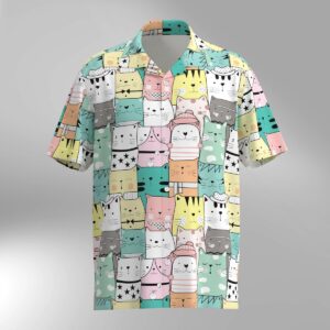 Cat Illustration Pattern Hawaiian Shirt #6