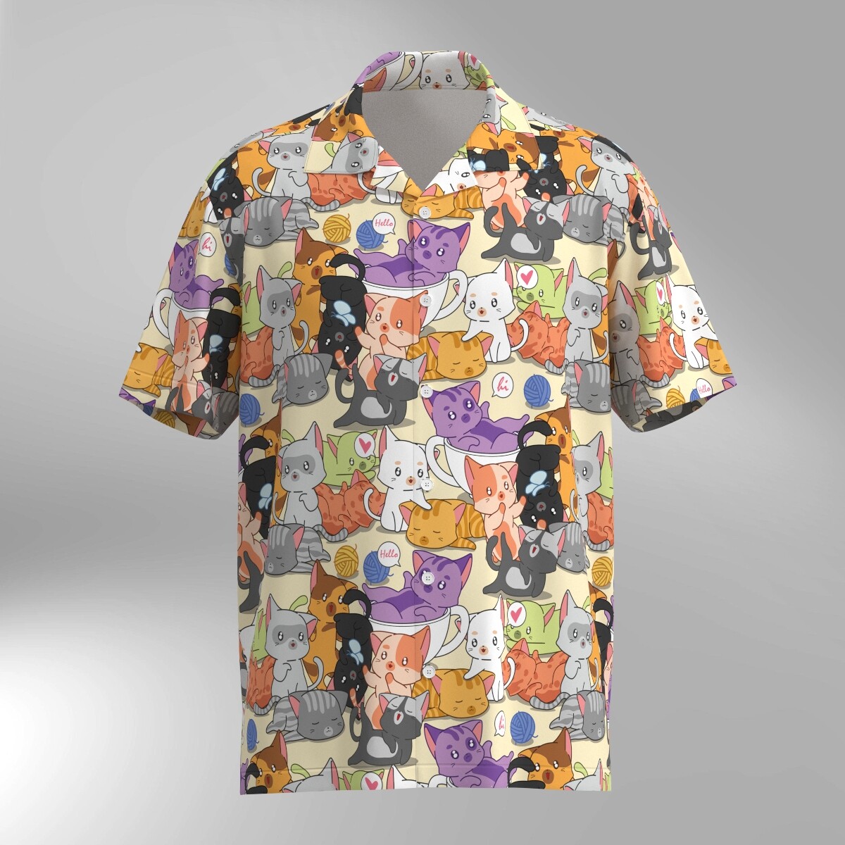 Cat Illustration Pattern Hawaiian Shirt #8
