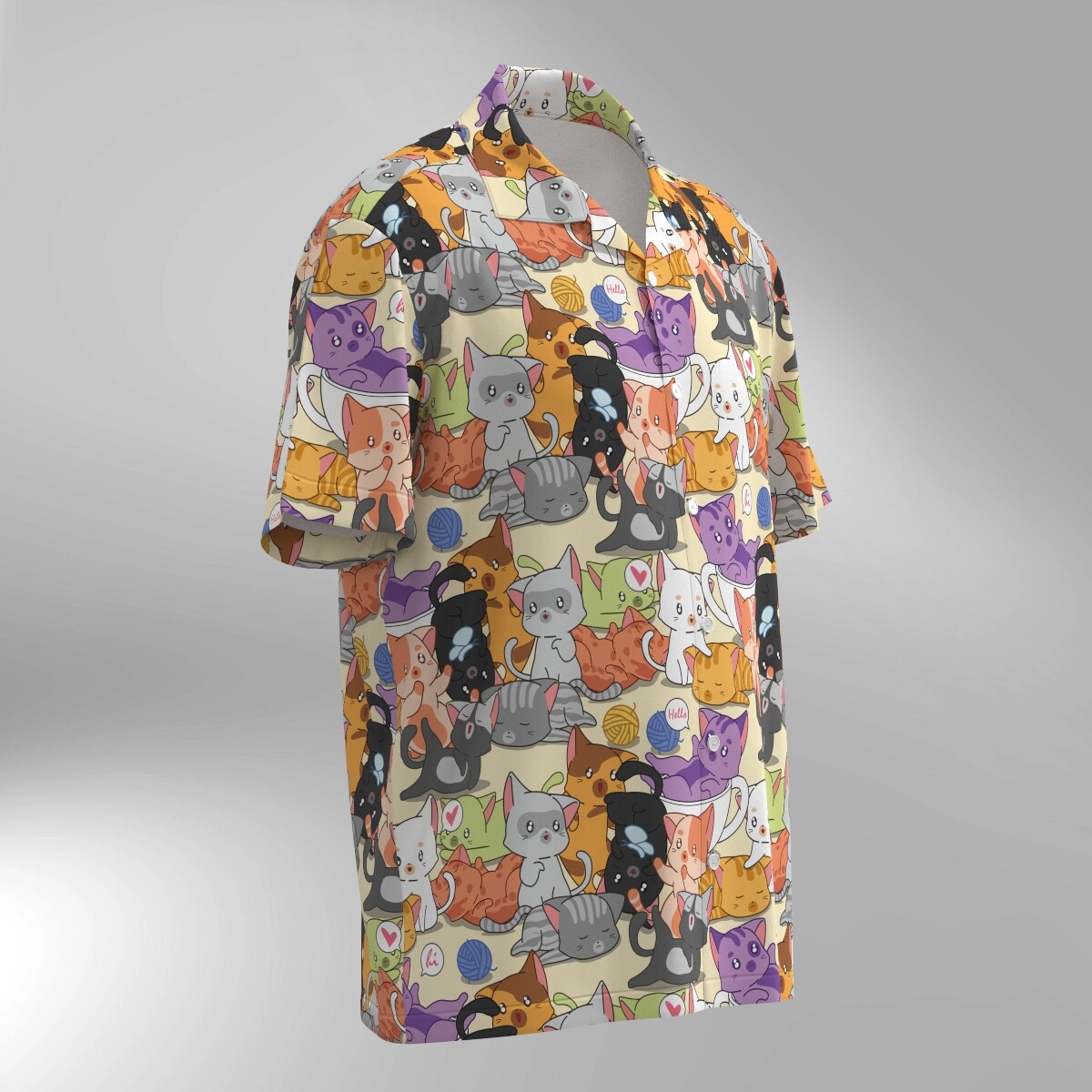 Cat Illustration Pattern Hawaiian Shirt #8 - Image 2