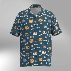 Cat Illustration Pattern Hawaiian Shirt #11