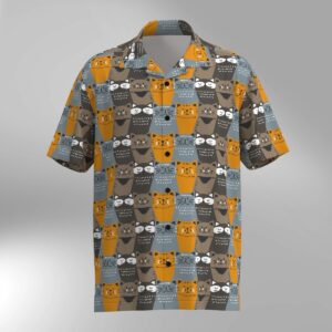 Cat Illustration Pattern Hawaiian Shirt #12