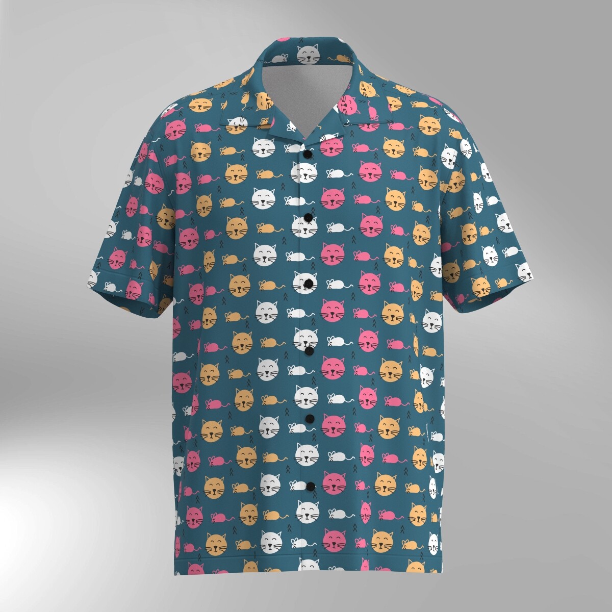 Cat Illustration Pattern Hawaiian Shirt #13