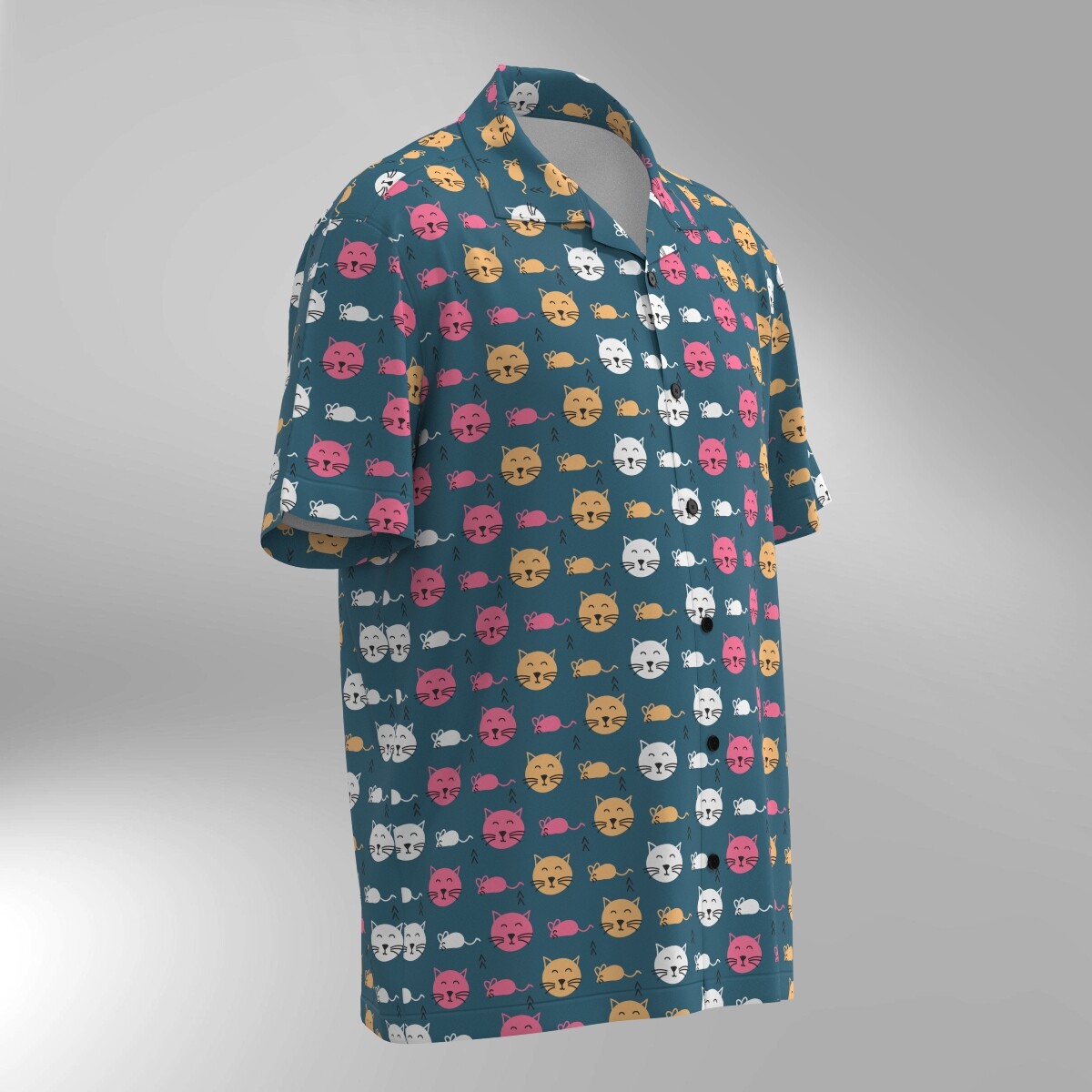 Cat Illustration Pattern Hawaiian Shirt #13 - Image 2