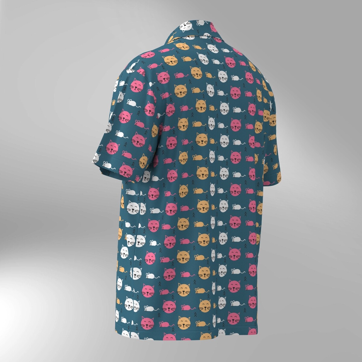 Cat Illustration Pattern Hawaiian Shirt #13 - Image 3