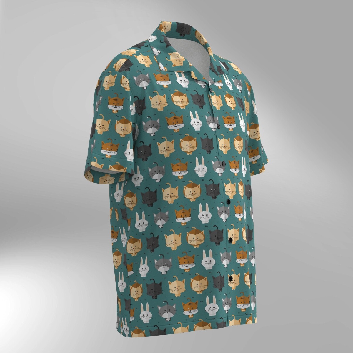 Cat Illustration Pattern Hawaiian Shirt #16 - Image 2