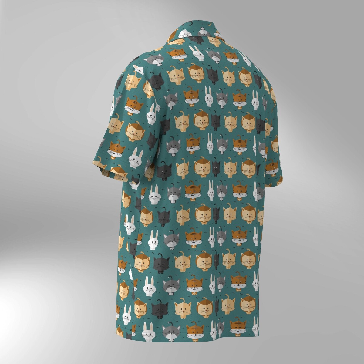 Cat Illustration Pattern Hawaiian Shirt #16 - Image 3